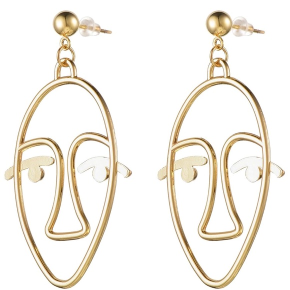 Golden Face Dangle Earrings - Picture 2 of 5